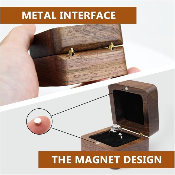 WisePoint Personalized Wooden Ring Box Square Wedding Ring Box for Ring Mini - Picture 2 of 6